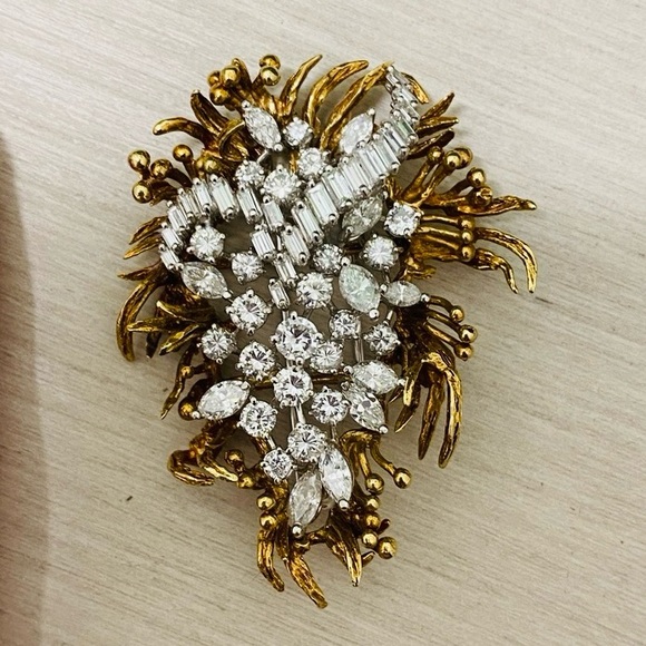 Jewelry - Vintage Diamond Brooch 5.25 ct. Platinum & Gold Pin